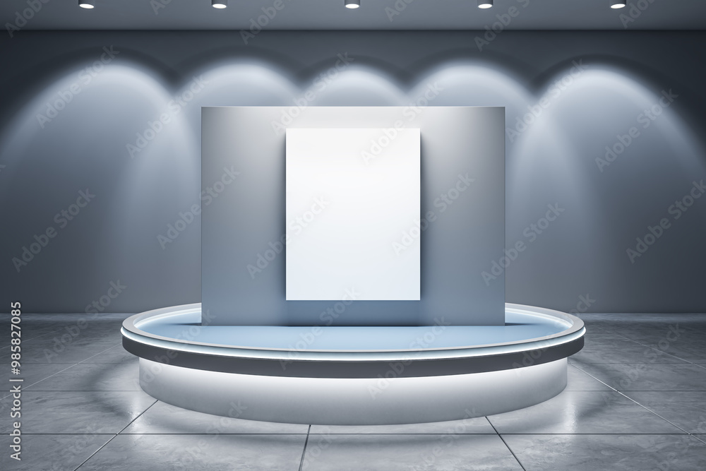 Leinwandbilder modern exhibition space with illuminated platform and blank canvas for presentations. 3d rendering