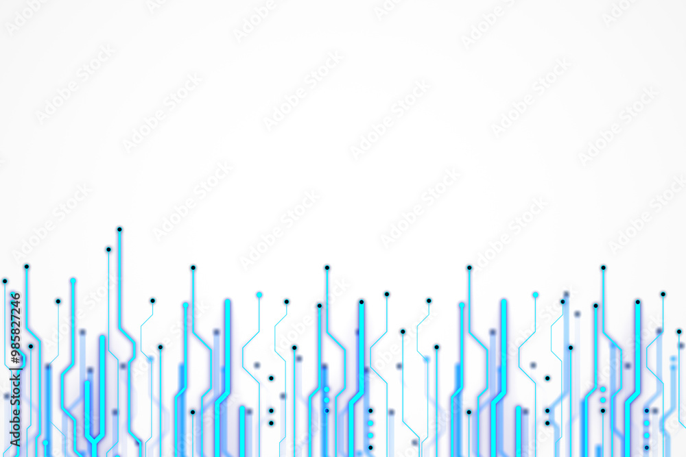 Poster Abstract Blue Circuit Lines on White Background. 3D Rendering