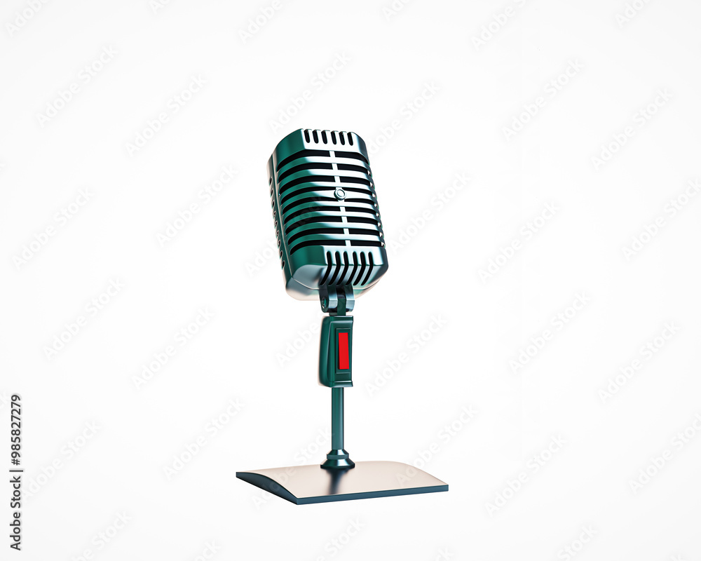Poster vintage microphone on a light background. 3d rendering