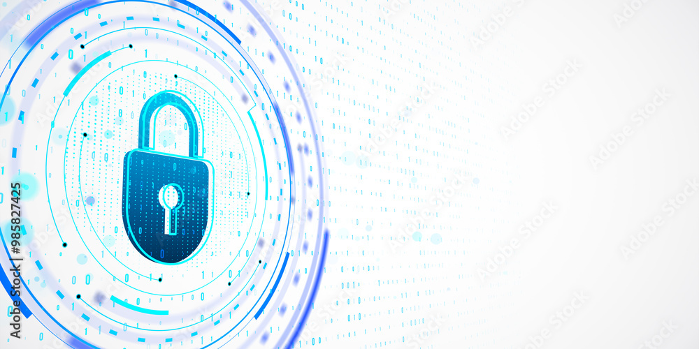 Aufkleber Digital lock icon with binary code on white background. 3D Rendering