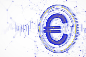 Obraz premium Digital Euro symbol with futuristic design on white background. 3D Rendering