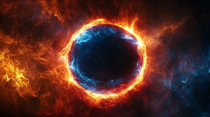 Celestial Fusion - Dynamic Transition of Cosmic Energy Surrounding Black Hole in Close-up View