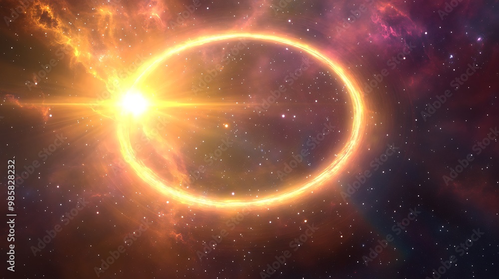 Poster glowing halo of light surrounding distant star in space gradient - close-up view of luminous celesti