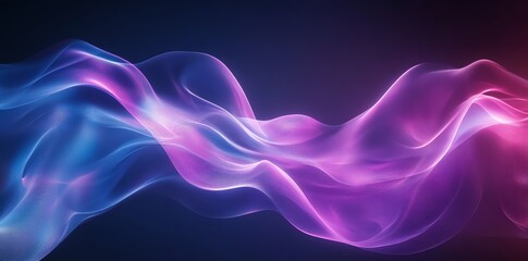 Obraz premium Abstract purple and blue neon light wave pattern on a dark background.