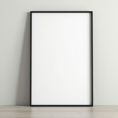 Mockup image poster frame close up and wood cabinet in cozy white interior background , frame classic, minimalistic, floral