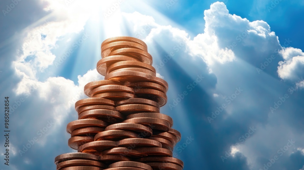 Poster cloud computing costs: a towering stack of coins, representing the growing expenses associated with 