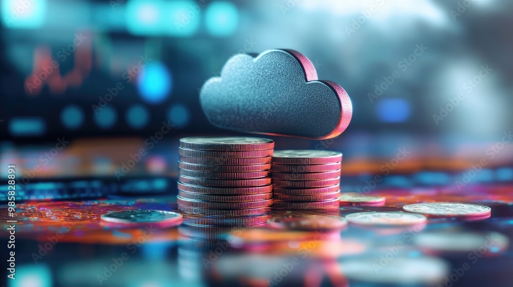Poster cloud cost management: a stack of coins, representing the importance of effectively managing and opt