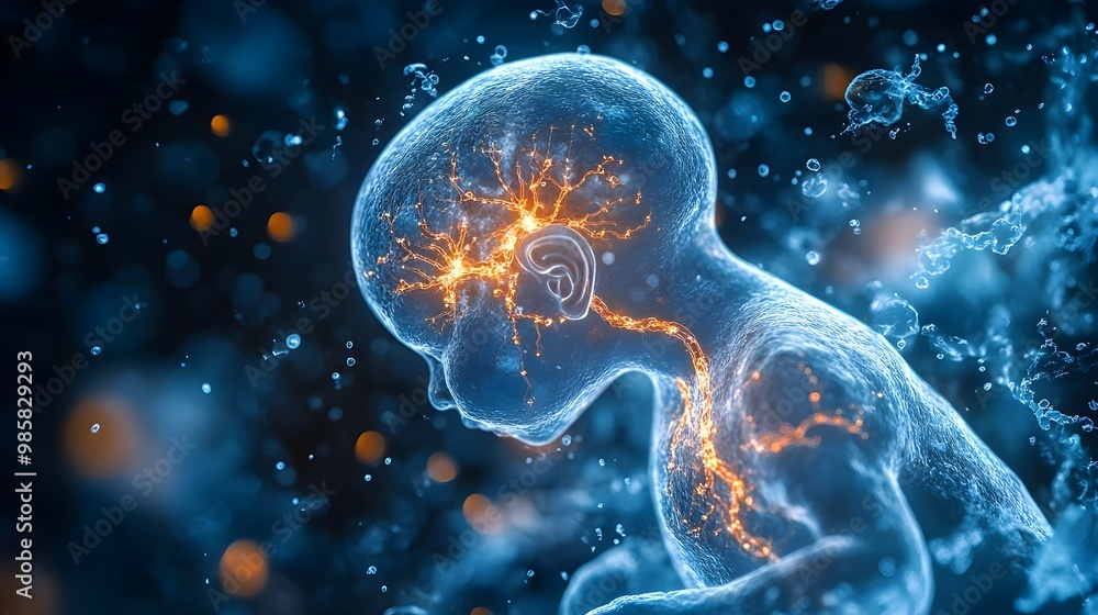 Poster dynamic of fetal nervous system development with neuron formation and brain growth