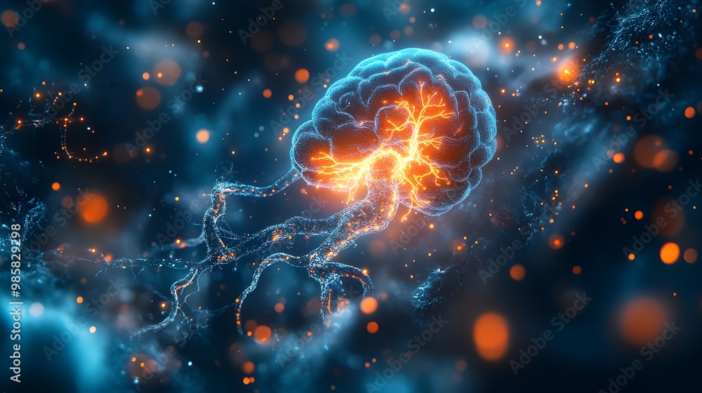 Poster dynamic of developing fetal nervous system with neuron formation and brain growth