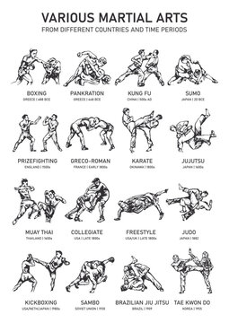 Various martial arts from different countries and time periods