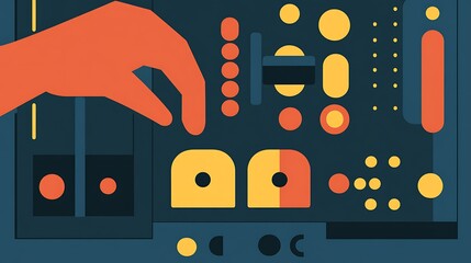 Precision Control - Vector Graphic of Hand Adjusting Knob on Control Panel in Flat Design Style