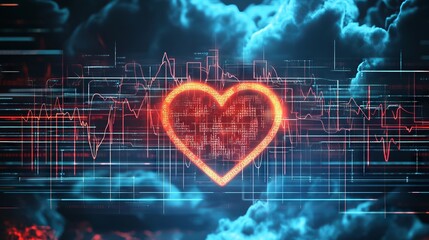Cloud icon with heartbeat on digital background symbolizes health data security in ehr systems