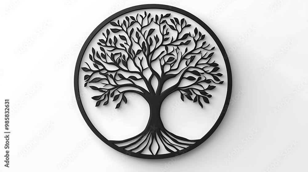 Poster ethereal tree of life symbol in monochrome on clean white background - vector illustration with intr
