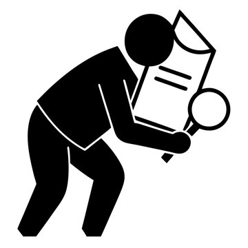 recommend clip art: Person Searching Document with Magnifying Glass in Minimalist Style