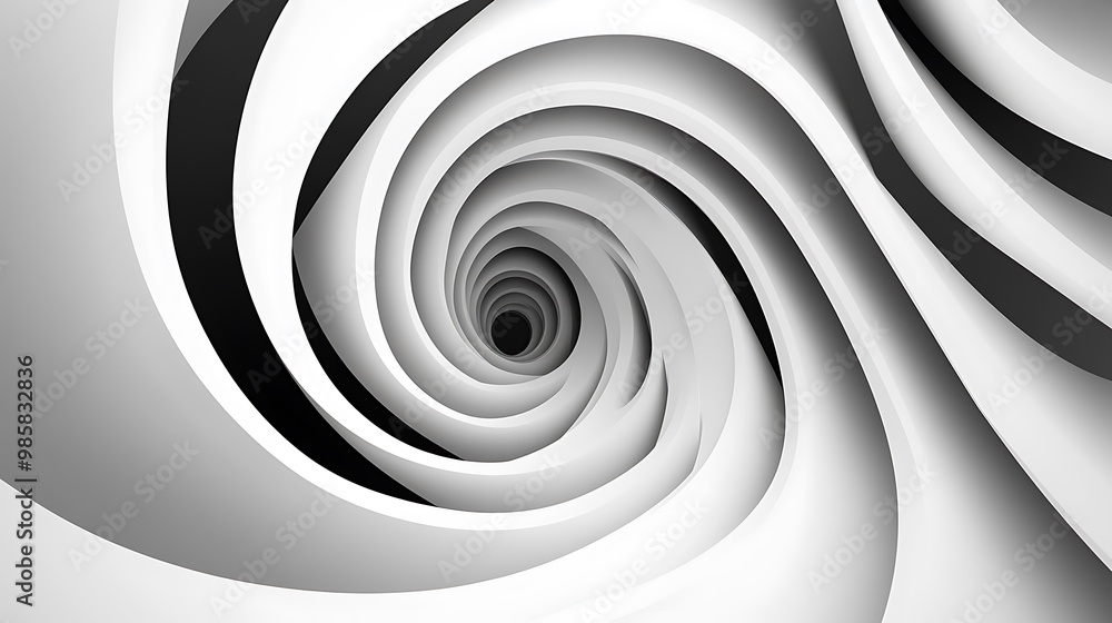 Aufkleber Abstract Black and White Spiral Symbol on White Background - Dynamic Vector Illustration with 3D Render