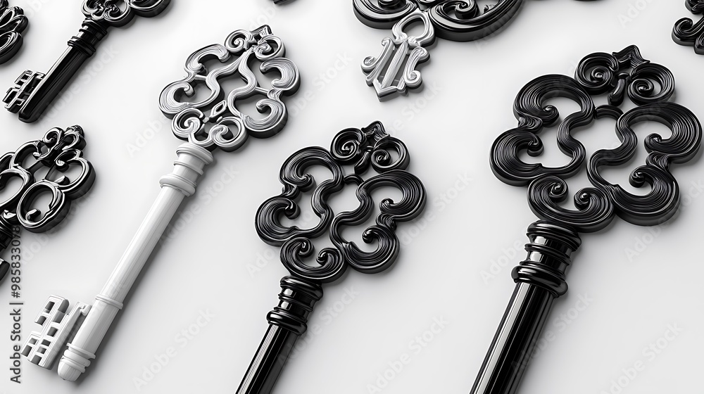 Poster elegant monochrome key symbol on pure white background with intricate details - vector illustration 