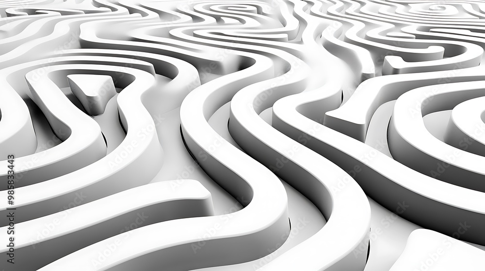 Poster elegant monochrome labyrinth design on white background - 3d rendered vector illustration with compl