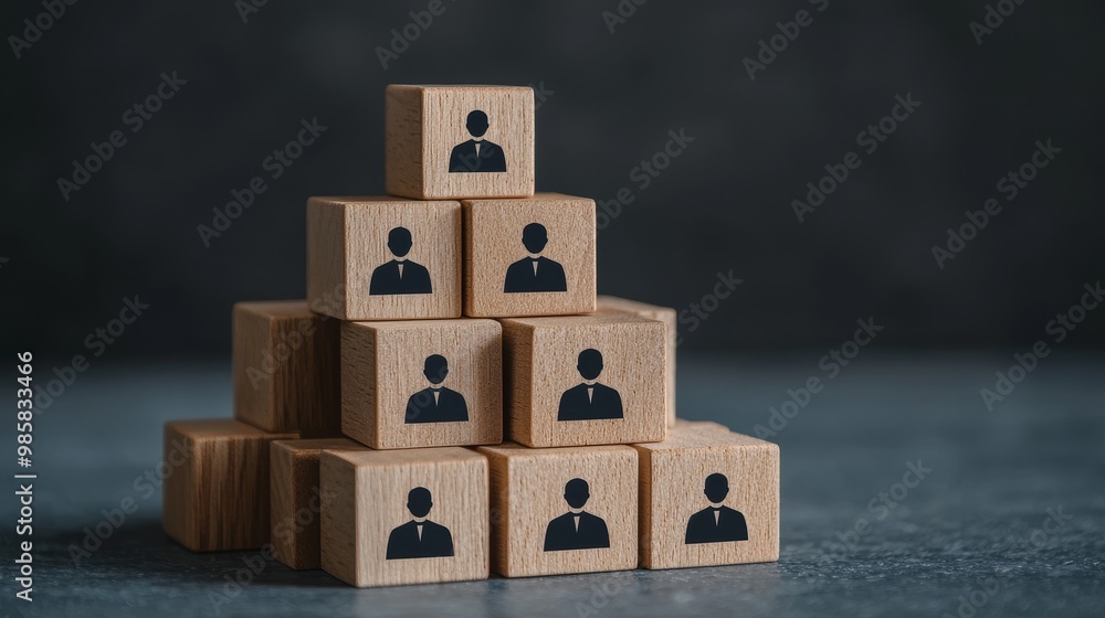 Aufkleber wooden blocks stacked in a pyramid shape, each block with a person icon, representing hierarchy or t