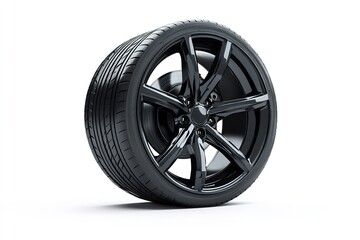 Obraz premium Isolated black rubber tire item for an automobile on a white backdrop. Generative Ai