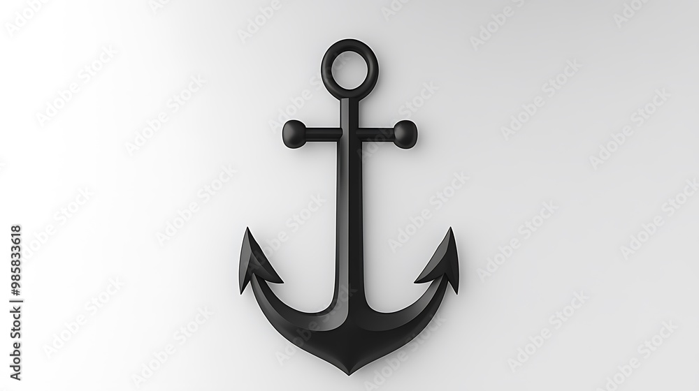 Poster minimalistic black and white anchor symbol on pristine white background - vector illustration with s