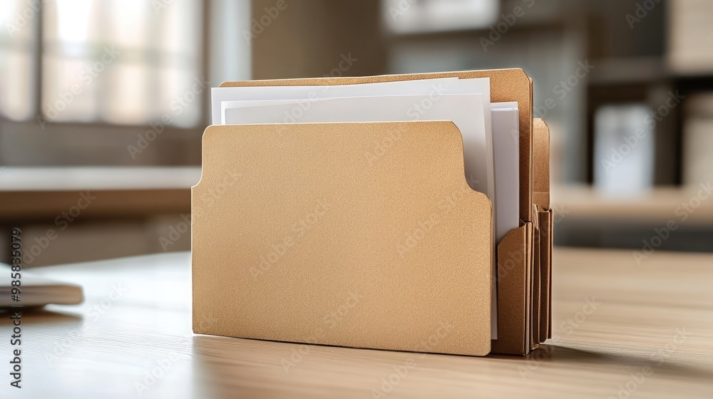 Poster an open folder on a minimalist workspace, representing organization and efficiency.