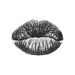 Grainy monochrome of a sexy woman lips with a retro photocopy effect