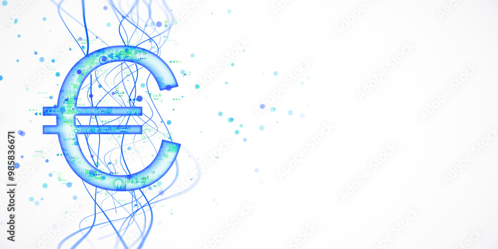 Aufkleber Euro symbol with digital and abstract design elements on white background. 3D Rendering