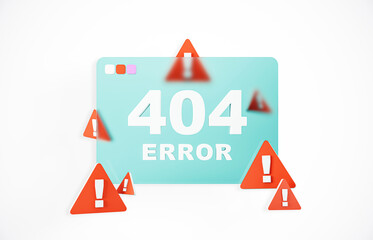 404 Error Message with Warning Triangles on Light Background. 3D Rendering