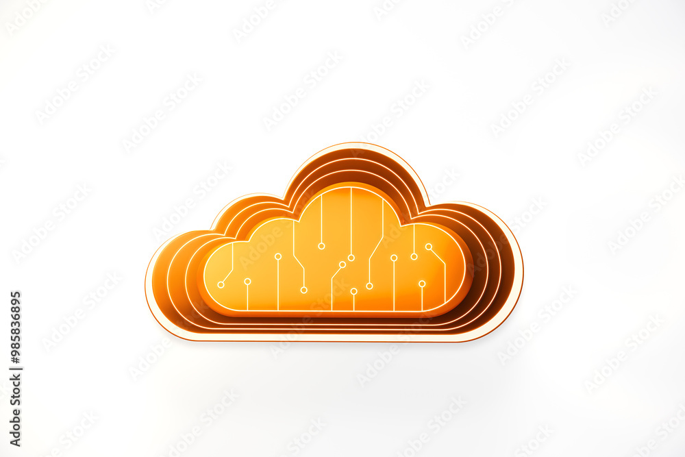 Poster Abstract cloud computing icon with digital circuits on white background. 3D Rendering