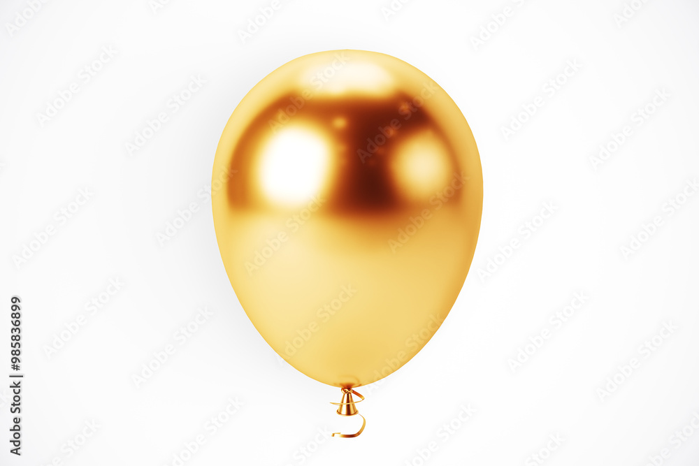 Poster golden balloon on a white background. 3d rendering