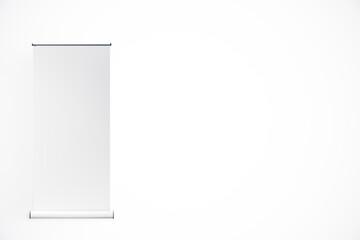Blank Roll-Up Banner Stand on Isolated White Background. 3D Rendering
