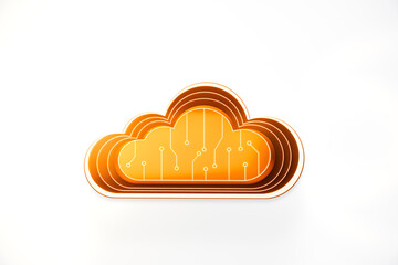 Abstract cloud computing icon with digital circuits on white background. 3D Rendering