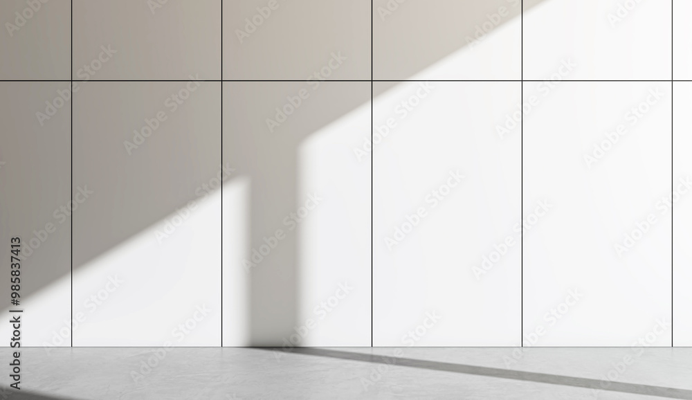 Poster blank tiled wall with a light and shadow play. 3d rendering