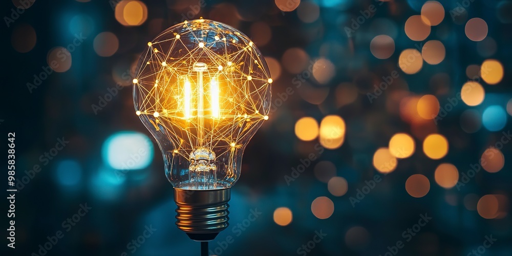 Poster illuminated light bulb with digital connection: idea and solution concept