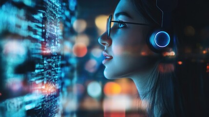 Close-up of a student using an AI application for language learning, voice recognition translating text in real-time, with educational resources in multiple languages