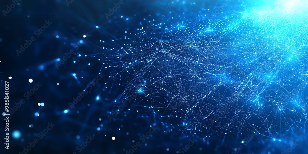 Poster futuristic digital technology concept, abstract blue data space with networking and innovation