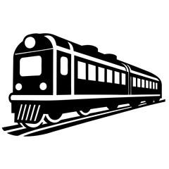Black Train Icon Moving on Tracks in Simple Bold Design for Transportation Concept