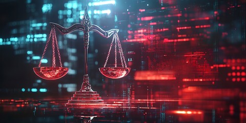 Digital scales of justice on a futuristic background. ff752973fbaf