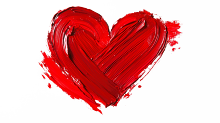  A textured, painted red heart isolated on white, symbolizing love, romance, or art. The bold brush strokes add an artistic touch.