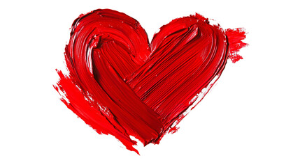  A textured, painted red heart isolated on white, symbolizing love, romance, or art. The bold brush strokes add an artistic touch.