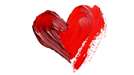 A textured, painted red heart isolated on white, symbolizing love, romance, or art. The bold brush strokes add an artistic touch.