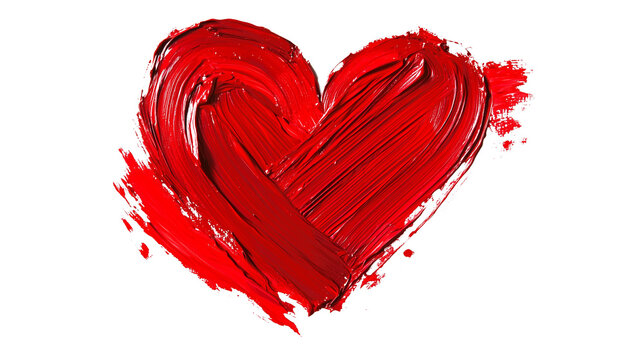 Naklejki  A textured, painted red heart isolated on white, symbolizing love, romance, or art. The bold brush strokes add an artistic touch.