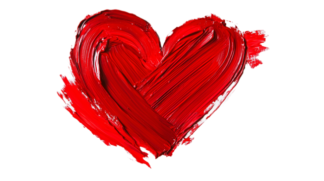  A textured, painted red heart isolated on white, symbolizing love, romance, or art. The bold brush strokes add an artistic touch.