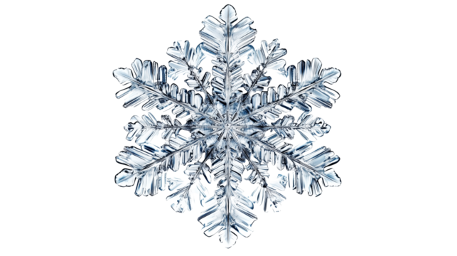 Crystal Snowflake Isolated on White Background. A detailed, high-quality image of a crystal snowflake with intricate patterns, isolated on a white background. 