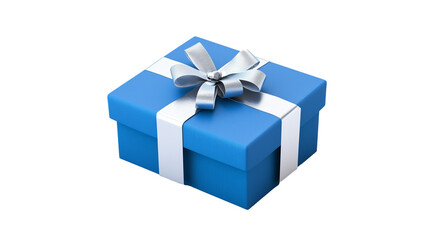 Obraz premium Blue Gift Box with Silver Ribbon. A neatly wrapped blue gift box adorned with a silver ribbon, perfect for holiday, birthday, or special occasion themes.