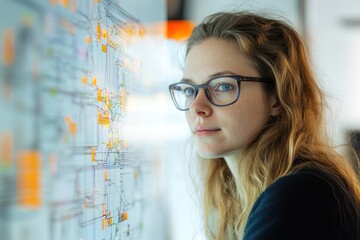 Female engineer developing machine learning algorithms, on solid white background, single object