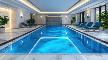 Fototapeta premium Serene Luxury Home Spa with Indoor Pool and Marble Flooring, Copy Space Included