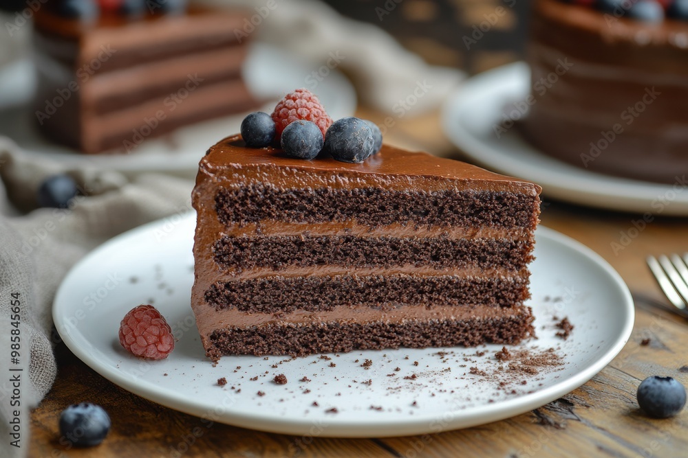 Sticker gluten-free chocolate cake slices on elegant white plates a decadent dessert free of gluten