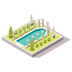 Isometric Imperial Rome Villa Pool Game Tile