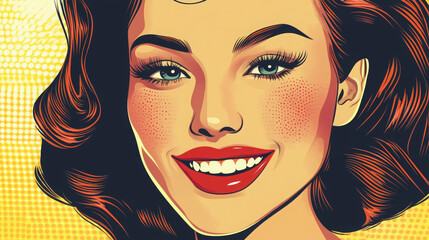 Happy pop art retro woman close-up face vector illustration 